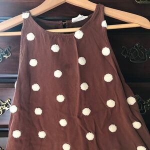 Blu Pepper Summer Tank Top in Brown with Embroidered Polka Dots